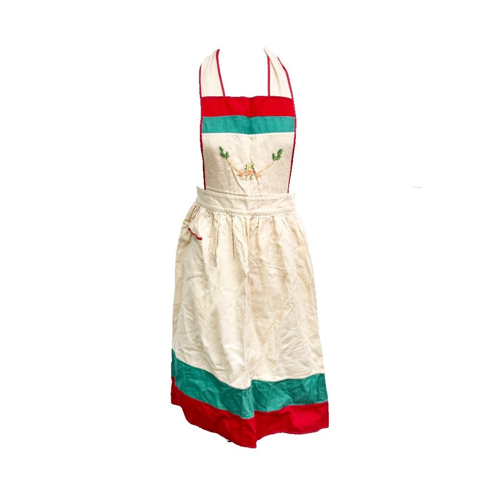 1940s Handmade Floral Embroidered Apron